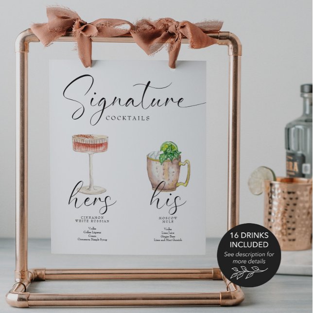 Schöne Boho Signature Drink Wedding Bar Poster (Von Creator hochgeladen)