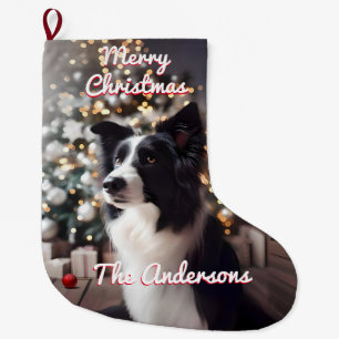 Schöne Border Collie und Weihnachtsbaum Red Großer Weihnachtsstrumpf