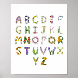 Schöne botanische Blume Alphabet Baby Kinderzimmer Poster