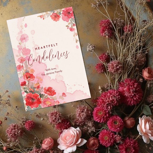 Schöne botanische bunte weiche rote Schattierungen (Lovely Spring Botanical Colorful Soft Red Shades Sympathy Card Design. )