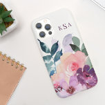 Schöne botanische Floralfarben   Monogramm Case-Mate iPhone 14 Hülle<br><div class="desc">Dieses wunderschöne Gehäuse mit klassischem weißem Hintergrund,  einem wunderschönen botanischen Bouquet in den Farben Grün,  Rosa und lila mit Ihrem Monogramm in eleganter Typografie. Fügen Sie Ihre Initialen hinzu,  um dieses Design anzupassen. Es ist auch ein wunderschönes Geburtstag- oder Urlaubsgeschenk!</div>