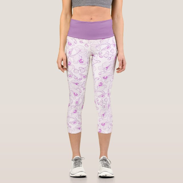 Schöne botanische Lila Orchid Girly Capri Leggings (Vorderseite)