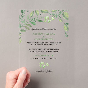 Schöne botanische Vegetation Hochzeit Acryleinladungen