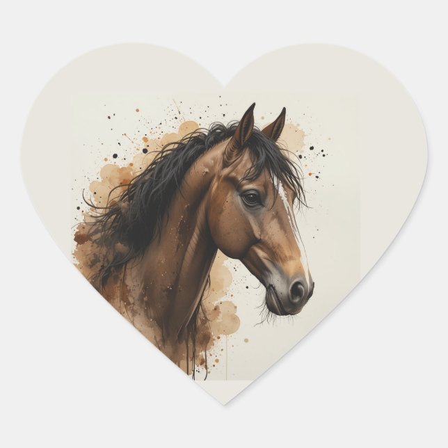 Schöne braune Pferd Tier Kunst Herz-Aufkleber (Vorderseite)