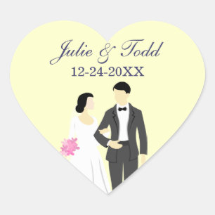 Schöne Braut-u. Bräutigam-Hochzeit Herz-Aufkleber