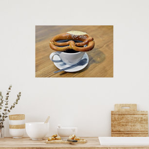 Schöne Brezel mit Kaffee Poster