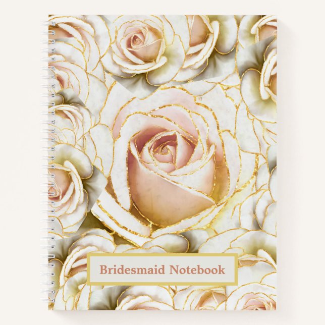 Schöne Bridesmaid Rose Weiß und Rosa Glitterie Notizbuch (Vorderseite)