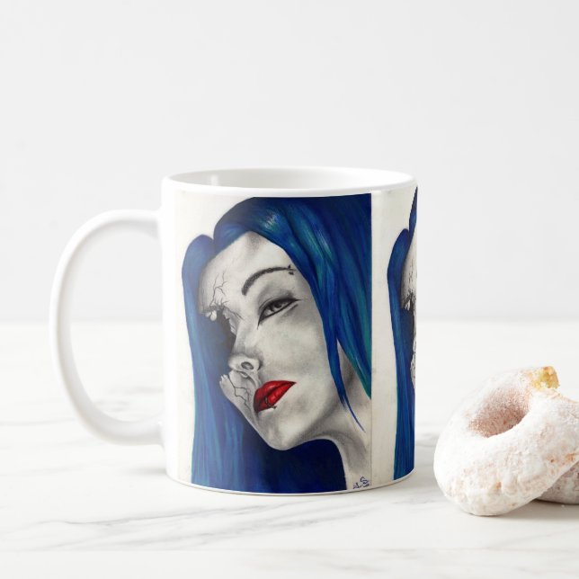 Schöne Broken Goth Fantasy Original Kunst Tasse (Mit Donut)
