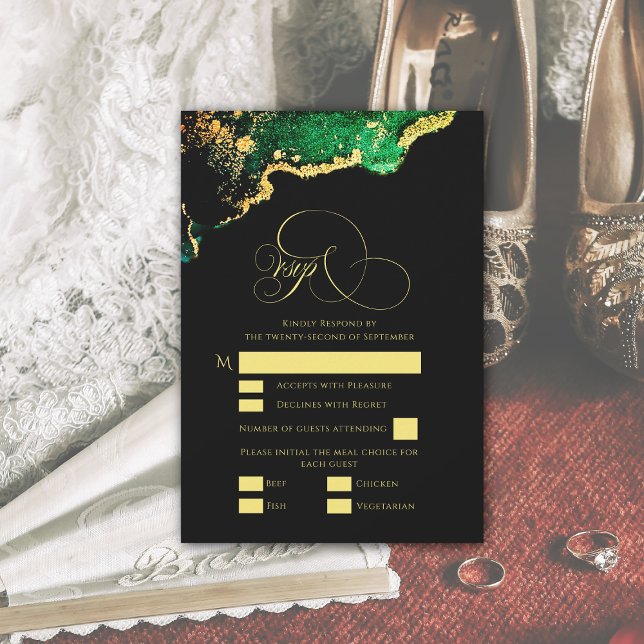 Schöne Bronze Green Gold Wedding RSVP Card (Beautiful Bronze Green Gold Wedding RSVP Card)