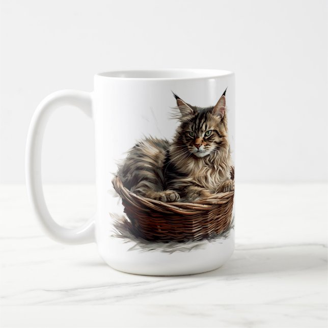 SCHÖNE, BROWBBY-MAINE-COON-KATZE IN BASKET KAFFEETASSE (Links)