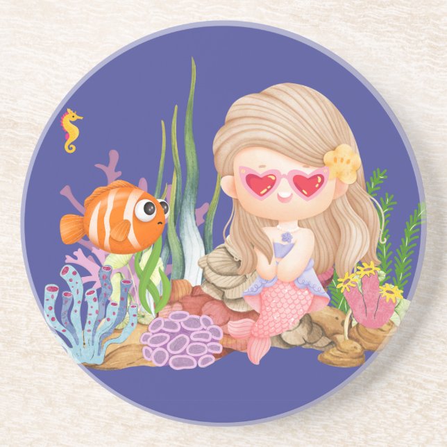 Schöne BRUNET HAIR Meerjungfrau Getränkeuntersetzer (Vorne)