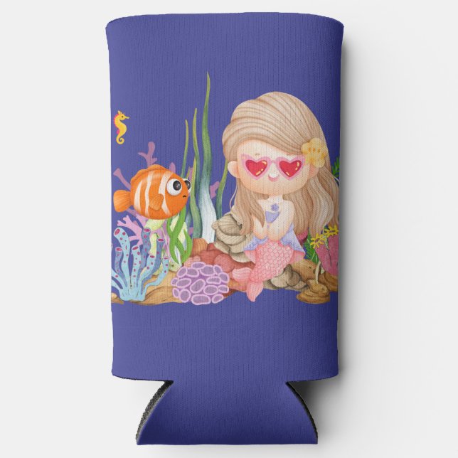 Schöne BRUNET HAIR Meerjungfrau Selters Dosenkühler (Vorderseite)