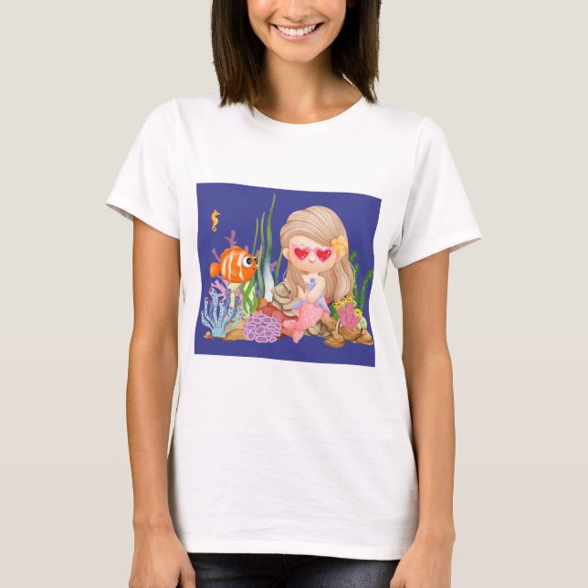 Schöne BRUNET HAIR Meerjungfrau T-Shirt (Vorderseite)