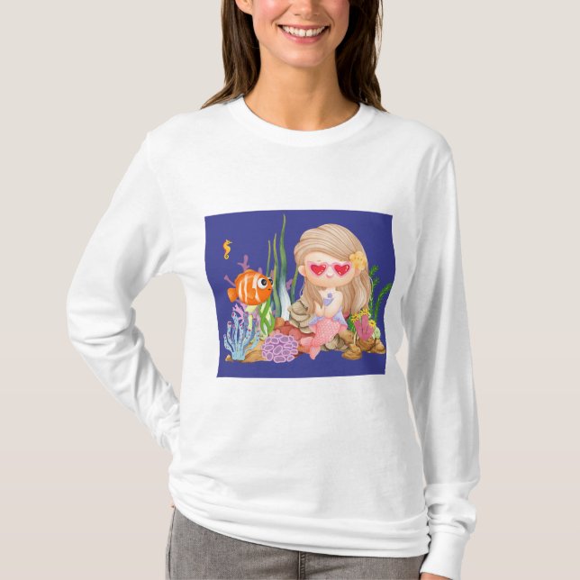 Schöne BRUNET HAIR Meerjungfrau T-Shirt (Vorderseite)