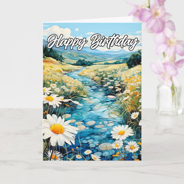 Schöne Bucht im Frühjahr | Happy Birthday Karte (Orchidee)