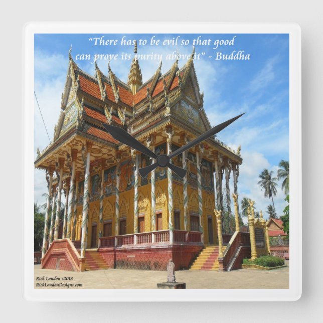 Schöne buddhistische Tempel- und Proverb-Wall-Uhr Quadratische Wanduhr (Vorderseite)