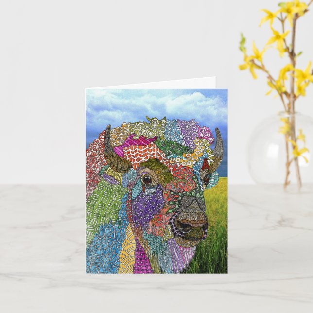 Schöne Buffalo American Bison Greeting Card Karte (Gelbe Blume)