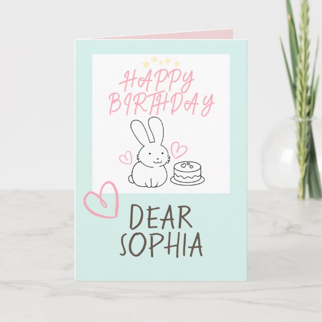 Schöne Bunny Rabbit&Cake Happy Birthday Card Karte (Vorderseite)