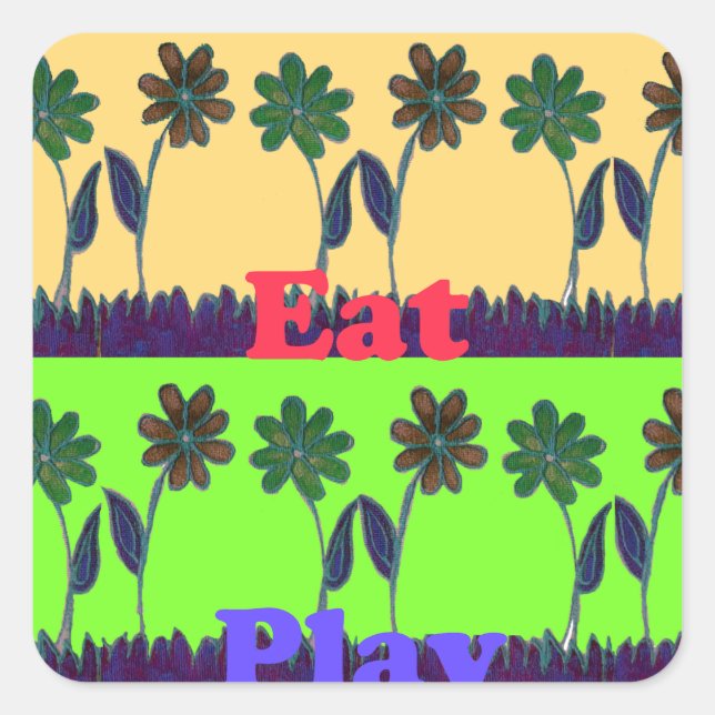 Schöne bunt Eat Liebe Spieltext Blumenstrauß Pop Quadratischer Aufkleber (Vorderseite)