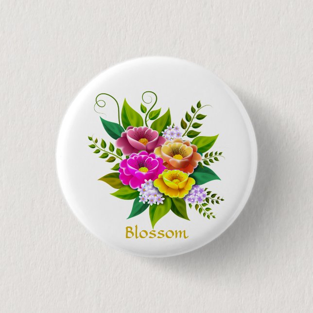 Schöne bunte Blumenstrauß Button (Vorderseite)