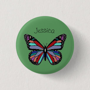 Schöne bunte Butterfly auf grüner Personalisierung Button