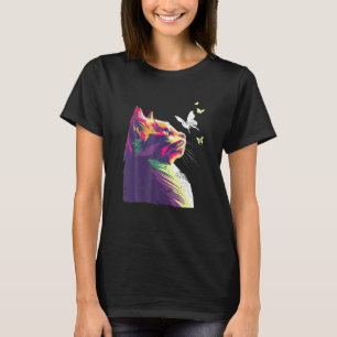 Schöne Bunte Katze Mit Schmetterlingen Lila T-Shirt