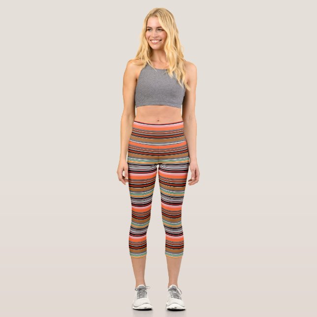 Schöne, bunte Streifen Capri Leggings (Vorderseite)