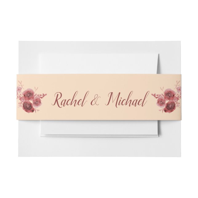 Schöne Burgund und pfirsichfarbene Blume Einladungsbanderole (Vorderseite Beispiel)