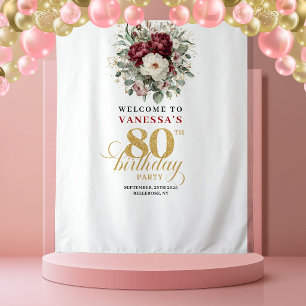 Schöne Burgunder Blumen 80. Geburtstag Teppichwand Wandteppich