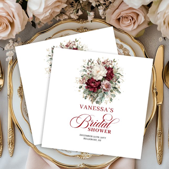 Schöne burgunderrote Blumen-Hochzeitsshower-Servie Serviette (Beautiful Burgundy Floral Bridal Shower Napkins)