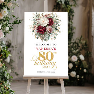 Schöne burgunderrote Blumen zum 80. Geburtstag Wil Poster