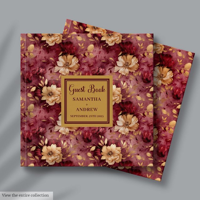 Schöne Burgundy Blush Gold Floral Wedding Gästebuch (Beautiful Burgundy Blush Gold Floral Wedding Guest Book )