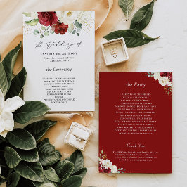 Schöne Burgundy Red White Floral Wedding Programm