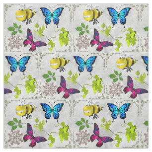 Schöne Butterflies Bienen Foliage Vivid Muster Stoff