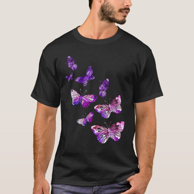 Schöne Butterfly Girls Lila Schmetterlinge T-Shirt (Vorderseite)