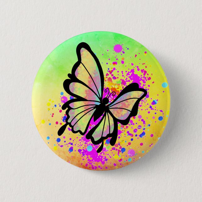 Schöne Butterfly Paint Rainbow Splash Fun Button (Vorderseite)
