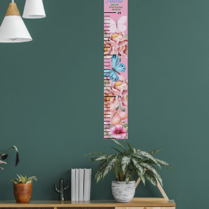 Schöne Butterfly Pink Floral Girls Wachstumsdiagra Poster