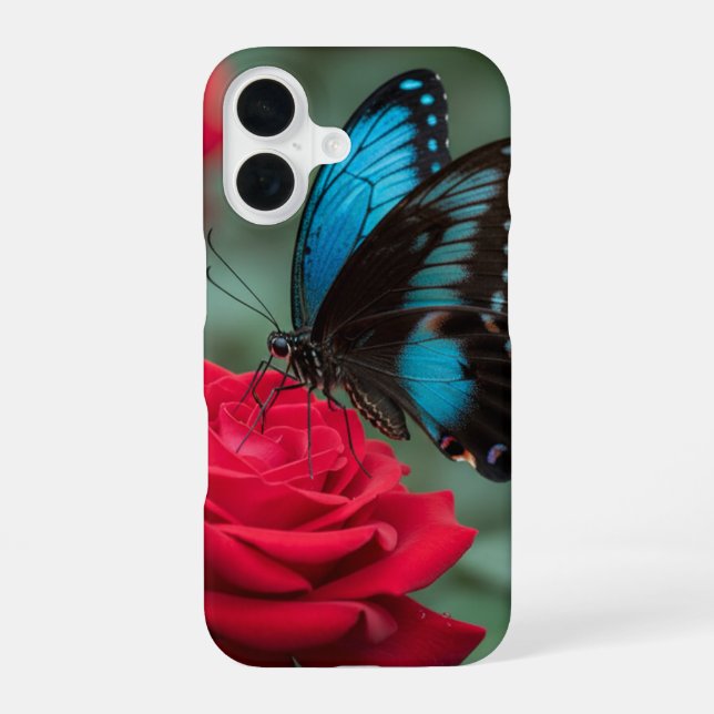 Schöne Butterfly-Rote Rose - iPhone 16 Hülle (Rückseite)