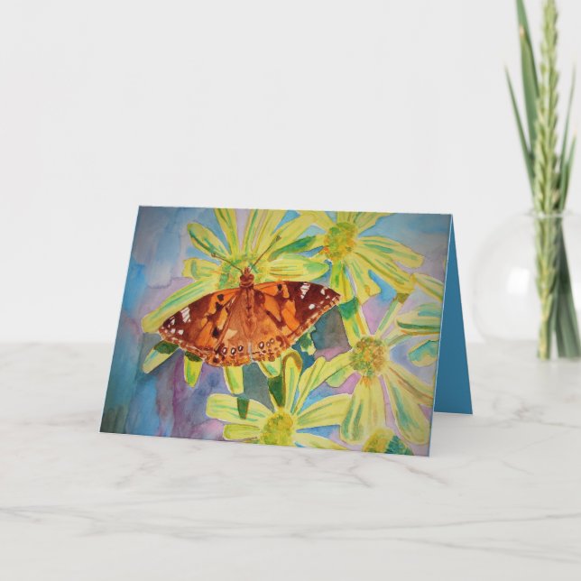 Schöne Butterfly und Daisis Aquarellkarte Karte (Vorderseite)