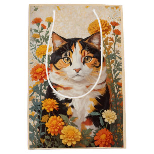 Schöne Calico Katze mit marigold Blume Mittlere Geschenktüte