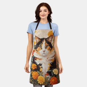 Schöne Calico Katze mit marigold Blume Schürze