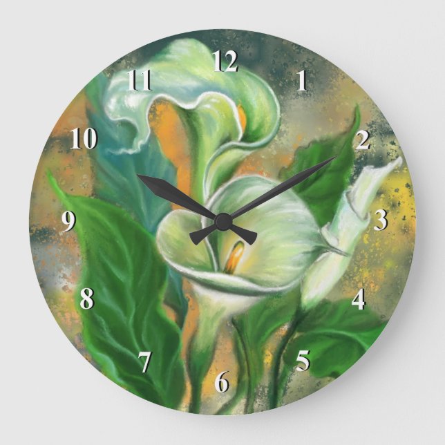 Schöne Calla Lily Blume Wall Clock - Malerei Große Wanduhr (Vorderseite)