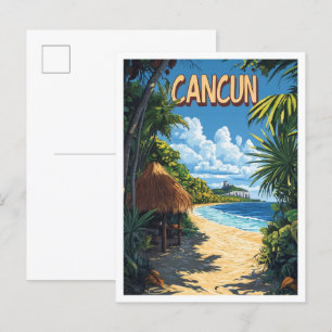 Schöne Cancun Strand Mexiko Illustration Reise Postkarte