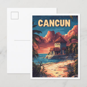 Schöne Cancun Strand Mexiko Illustration Reise Postkarte
