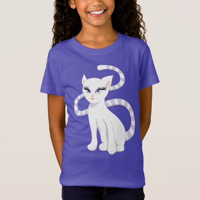 Schöne Cartoon-Weiß-Katze T-Shirt (Vorderseite)