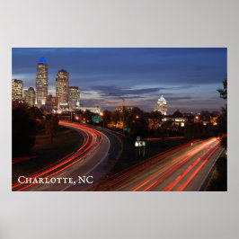 Schöne Charlotte NC Skyline Highway at Dusk Poster