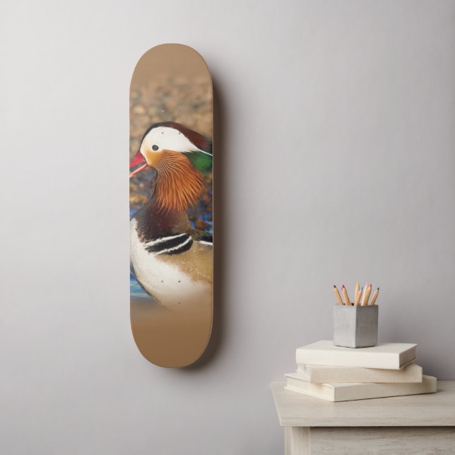 Schöne Chatty Mandarin Duck auf den Felsen Skateboard (Wandkunst)