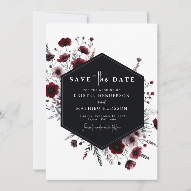 Schöne Chic Burgundy Wedding Save The Date (Vorderseite)