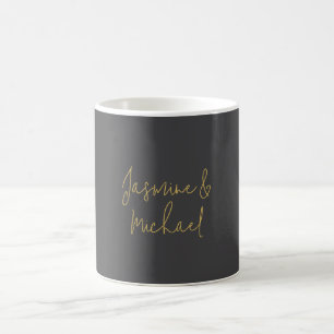 Schöne Chic Kalligrafie Paar Namen Grau & Gold Kaffeetasse