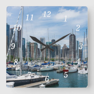 Schöne Chicago Harbour Wall Clock Quadratische Wanduhr